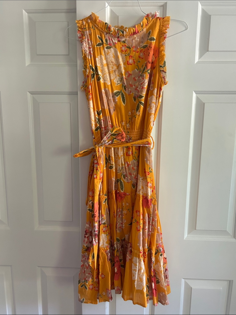 Roberta Roller Rabbit Yellow Floral Sleeveless Belted Midi Dress